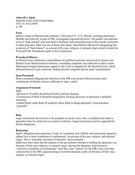 ashcroft v iqbal case brief|minor v happersett oyez.